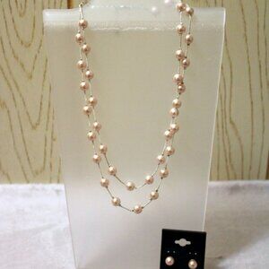 Monet Light Pink & Silver Pearl Necklace & Earring Set - PreOwned